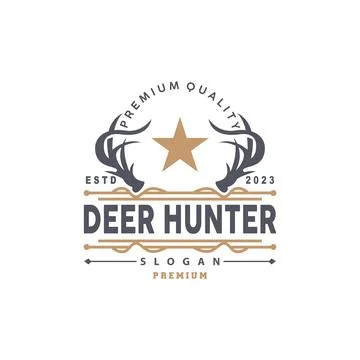 Deer Logo, Deer Hunter Vector, Forest Animal Design, Deer Antlers Retro Vin.. Stock Illustration