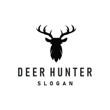 Deer logo design deer hunter concept with black silhouette illustration of .. Stock Illustration
