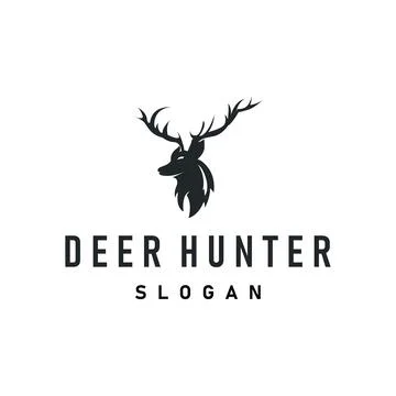 Deer logo design deer hunter concept with black silhouette illustration of .. Stock Illustration