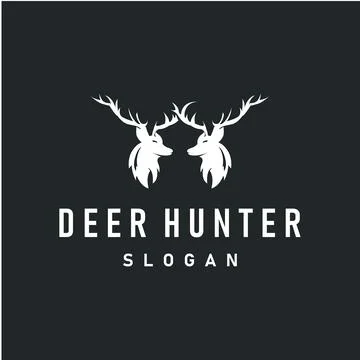 Deer logo design deer hunter concept with black silhouette illustration of .. Stock Illustration