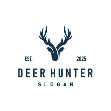 Deer logo design deer hunter concept with black silhouette illustration of .. Stock Illustration