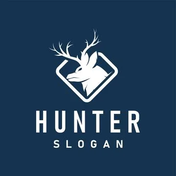 Deer logo design deer hunter concept with black silhouette illustration of .. Stock Illustration