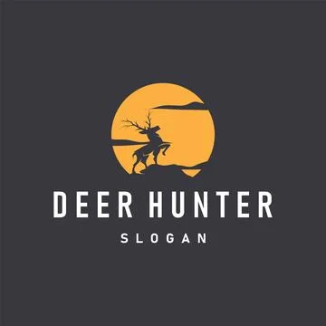 Deer logo design deer hunter concept with black silhouette illustration of .. Stock Illustration