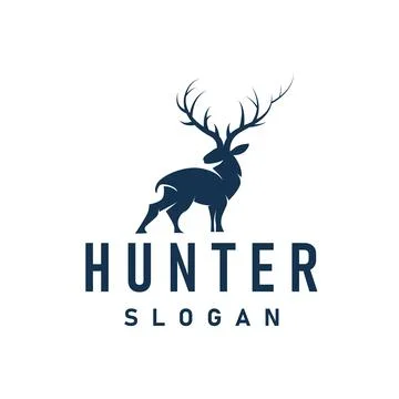Deer logo design deer hunter concept with black silhouette illustration of .. Stock Illustration