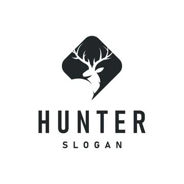 Deer logo design deer hunter concept with black silhouette illustration of .. Stock Illustration