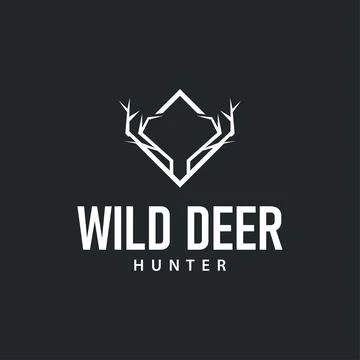 Deer logo design deer hunter concept with black silhouette illustration of .. Stock Illustration