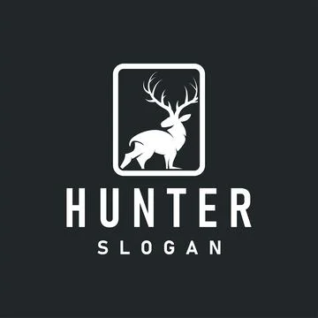 Deer logo design deer hunter concept with black silhouette illustration of .. Stock Illustration
