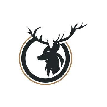 Deer logo design deer hunter concept with black silhouette illustration of .. Stock Illustration