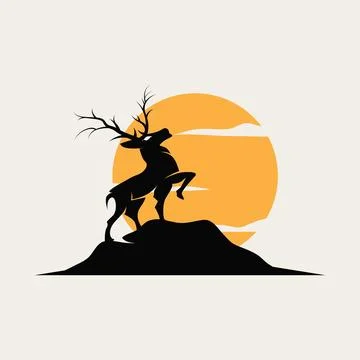 Deer logo design deer hunter concept with black silhouette illustration of .. Stock Illustration