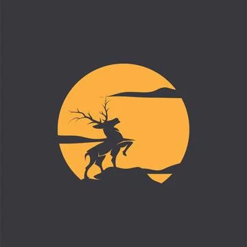 Deer logo design deer hunter concept with black silhouette illustration of .. Stock Illustration