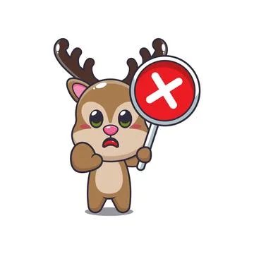 Deer mascot cartoon character vector illustration with wrong sign. Stock Illustration