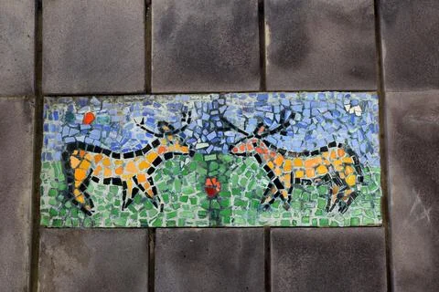 Deer mosaic on the wall Stock Photos