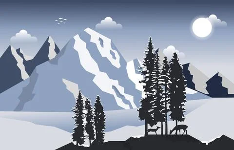 Deer Mountain Peak Pine Trees Nature Landscape Adventure Illustration 스톡 일러스트