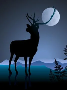 Deer on night background with mmon Stock Illustration