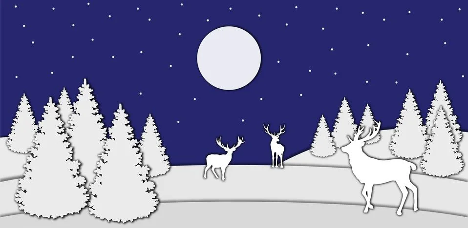 Deer in the night forest Stock Illustration