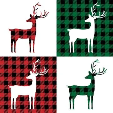 Deer pattern at Buffalo Plaid. Festive background for design and print Illustrazione stock