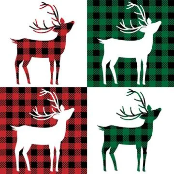 Deer pattern at Buffalo Plaid. Festive background for design and print Stock Illustration