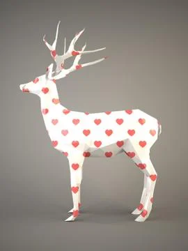 Deer with a pink hearts pattern on gray background Stock Illustration