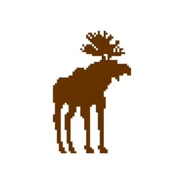 Deer pixel art. Moose 8bit. Video game Old school Stock Illustration
