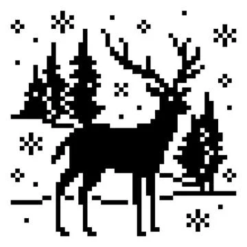 Deer pixel art. Pattern deer on winter image. Snowfall and deer. Illustrazione stock