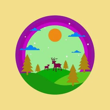 Deer play at the zoo Stock Illustration