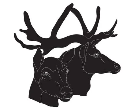 Deer portrait silhouette, vector Illustrazione stock