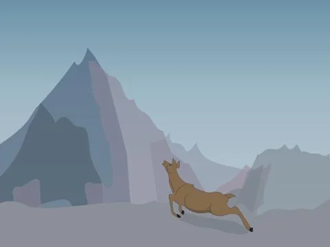 Deer running in the mountains Stock Illustration