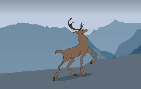 Deer running in the mountains Stock Illustration