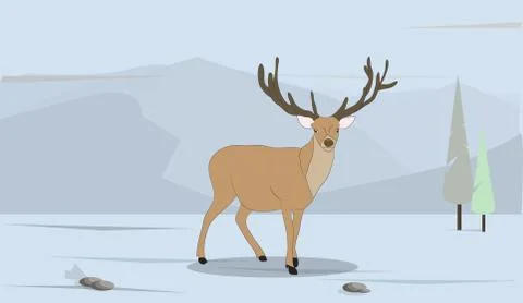 Deer running in the mountains Stock Illustration