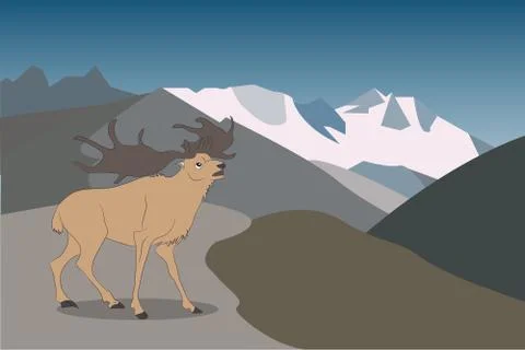Deer running in the mountains Illustrazione stock