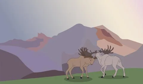 Deer running in the mountains Illustrazione stock
