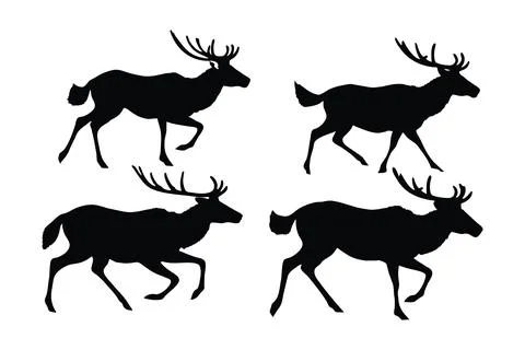 Deer running silhouette bundle design. Wild buck vector design on a white b.. 스톡 일러스트