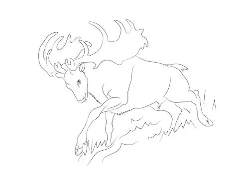 Deer running, vector lines Stock Illustration