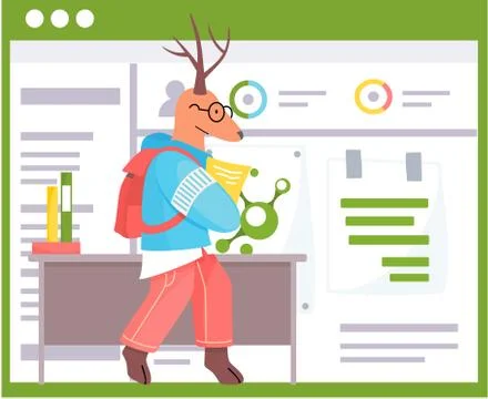A deer schoolboy with exercise book in hands in chemistry class. Smart active Stock Illustration