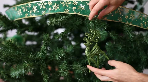 Deer shape ball on christmas tree Stock Footage 33055644