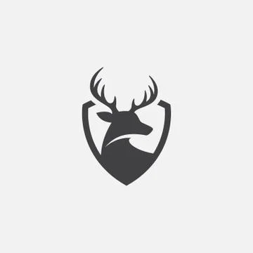 Deer shield icon, deer logo design, deer head Stock Illustration