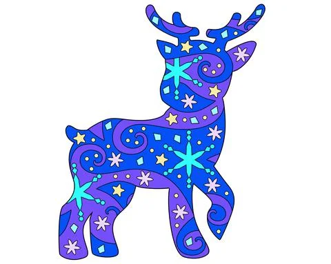 Deer Silhouette Decorated With Patterns - vector Christmas full color zentangle Illustrazione stock