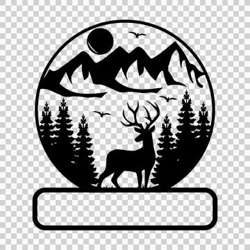 Deer Silhouette Inside Mountain Scene standing mountains Stock Illustration