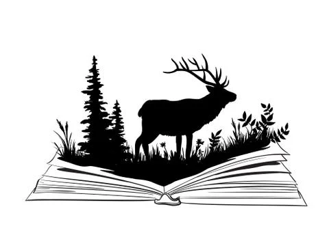 Deer silhouette in the open book Stock Illustration