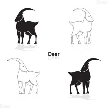 Deer Silhouette with Reflection and Text Label in Four Different Variations. Ilustración de archivo