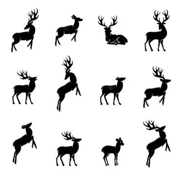 Deer silhouette set Stock Illustration