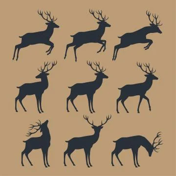Deer silhouette set Stock Illustration