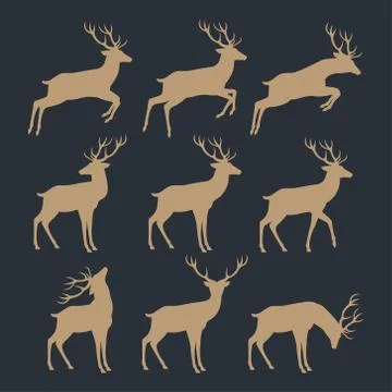 Deer silhouette set Stock Illustration
