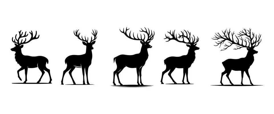 Deer silhouette set of vector on white background Stock-Illustration