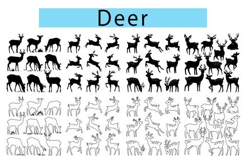 Deer silhouette vector, Deer outline vector illustration, Deer vector black.. イラスト素材