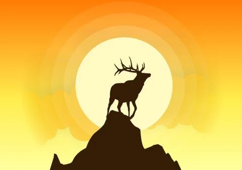 Deer Silhouette Vector Sunset Illustrazione stock