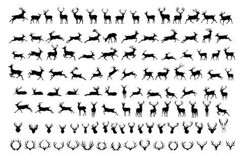 Deer silhouettes, large set Stock Illustration