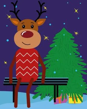 A deer sits on a bench against the background  Vector. Ilustración de archivo