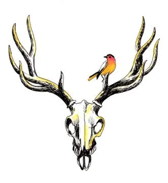 Deer skull and bird Stock Illustration