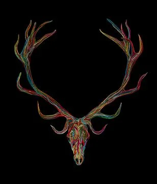 Deer skull graphic in colors vector icon over black Stock Photos